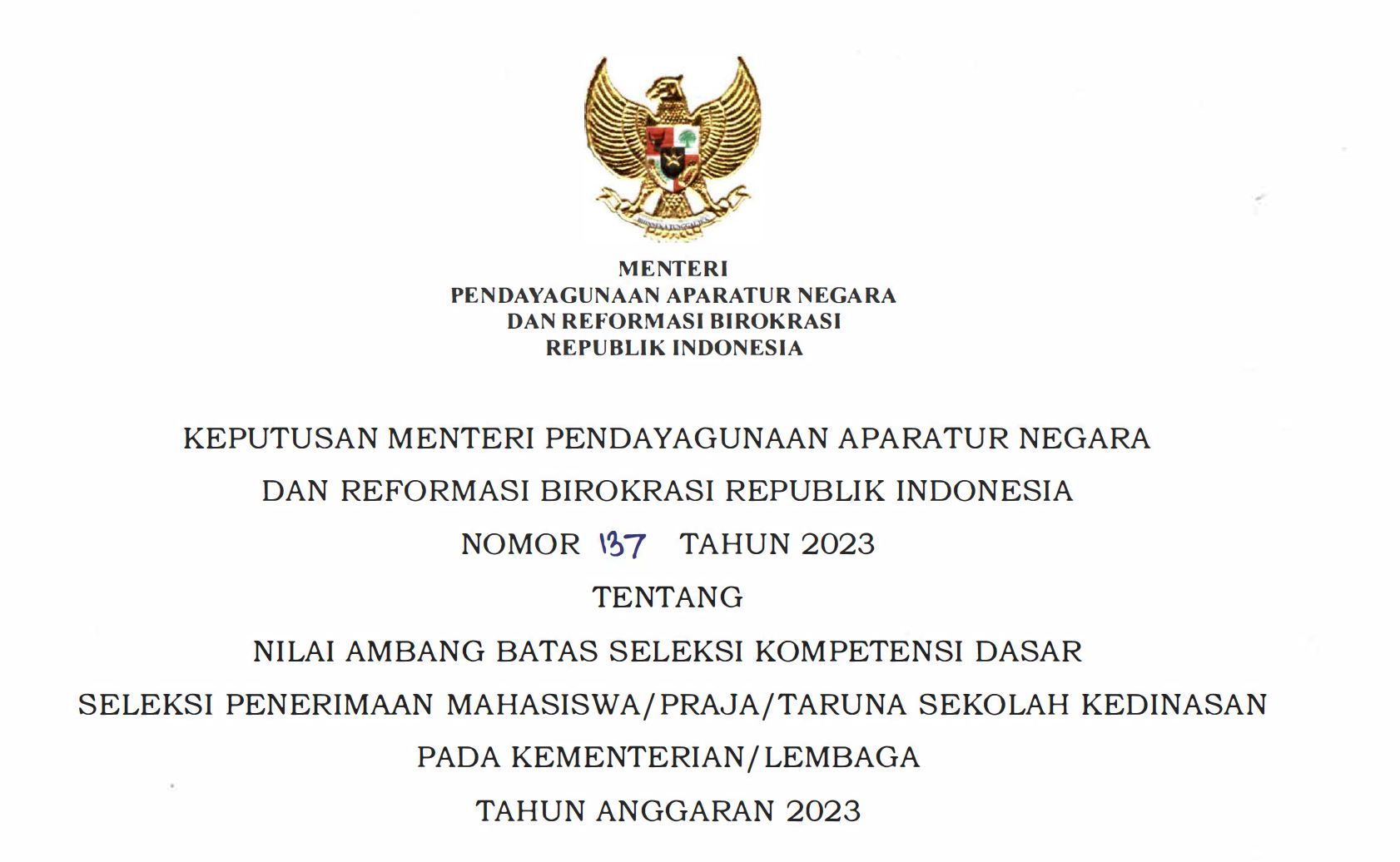 KEPMENPANRB NO 137 Tahun 2023